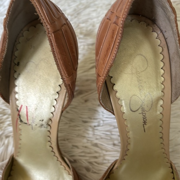 Jessica Simpson Sz 9B brown leather pointed toe gorgeous heel straps pumps shoe - Picture 2 of 11